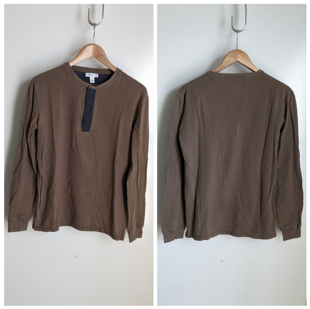 3.1 Philip Lim Target Gray Brown Long Sleeve Henley Men's Shirts Small